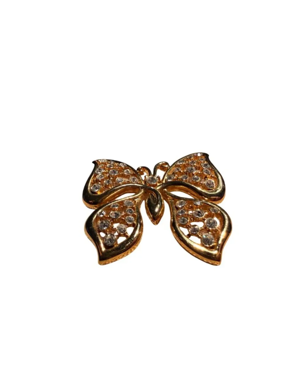 Vintage Monet Butterfly Brooch Gold Tone Rhinestone Openwork Pin Designer Jewelr